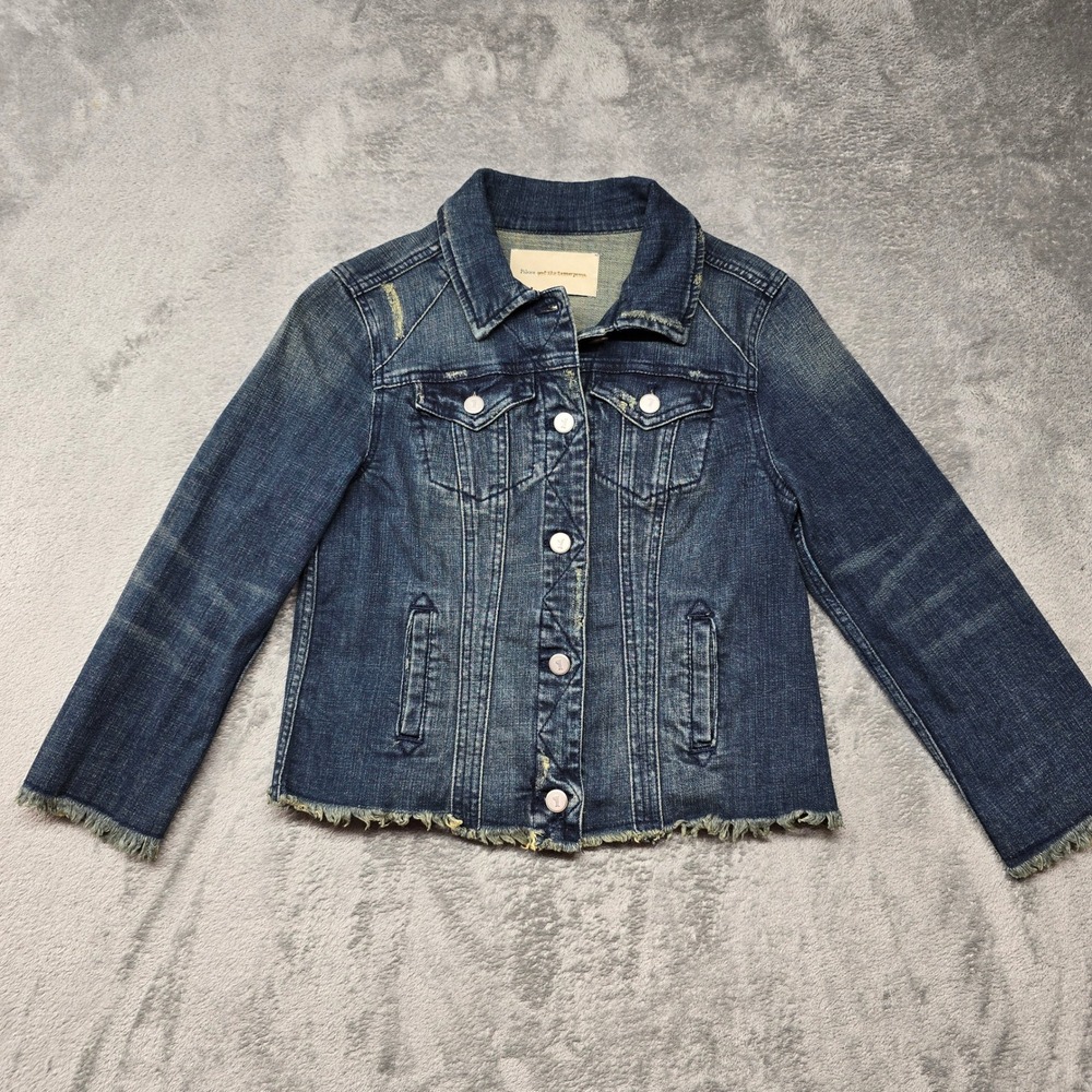 Pilcro and the Letterpress Anthropologie Denim Jacket XS Blue Distressed Raw Hem